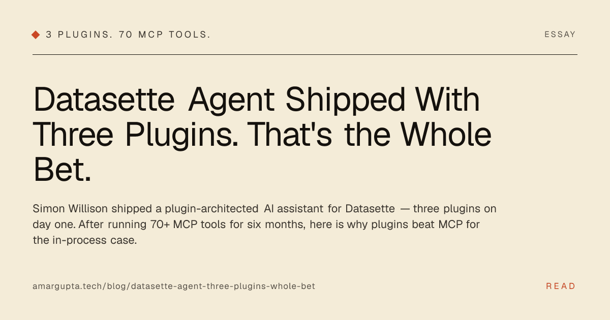 Datasette Agent Shipped With Three Plugins. That's the Whole Bet.