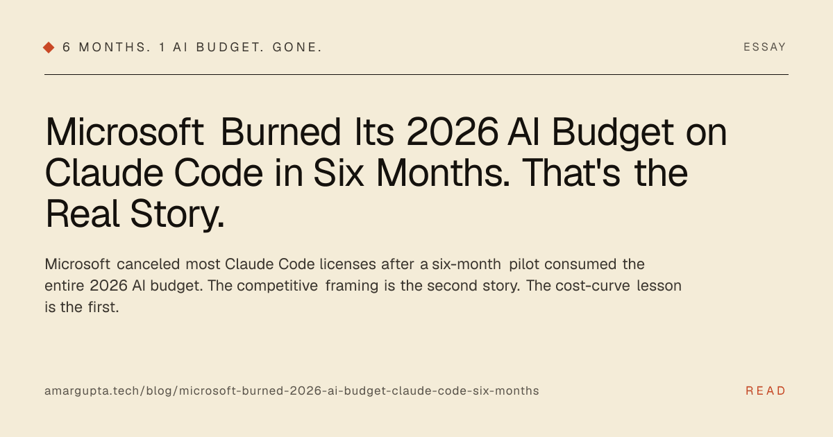 Microsoft Burned Its 2026 AI Budget on Claude Code in Six Months. That's the Real Story.